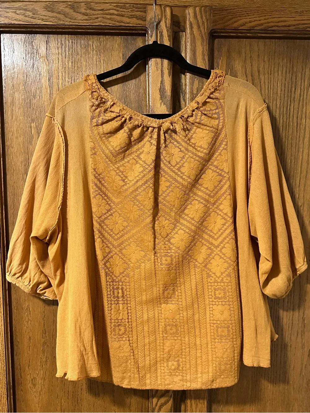 Free People Burnt Orange Crochet Button-Front Blouse